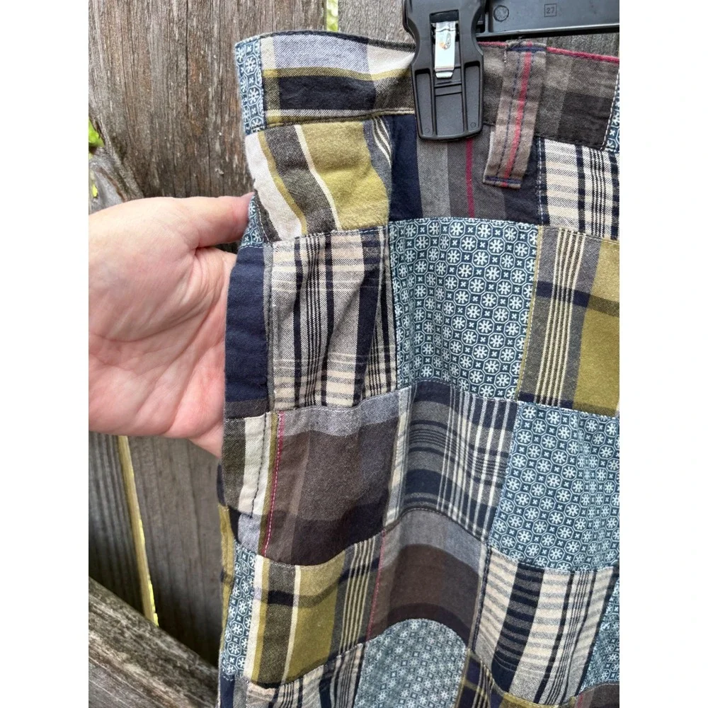 Old Navy Surplus Co Mens 36 Patchwork Plaid Cotton Shorts Olive Navy 555353-04-1